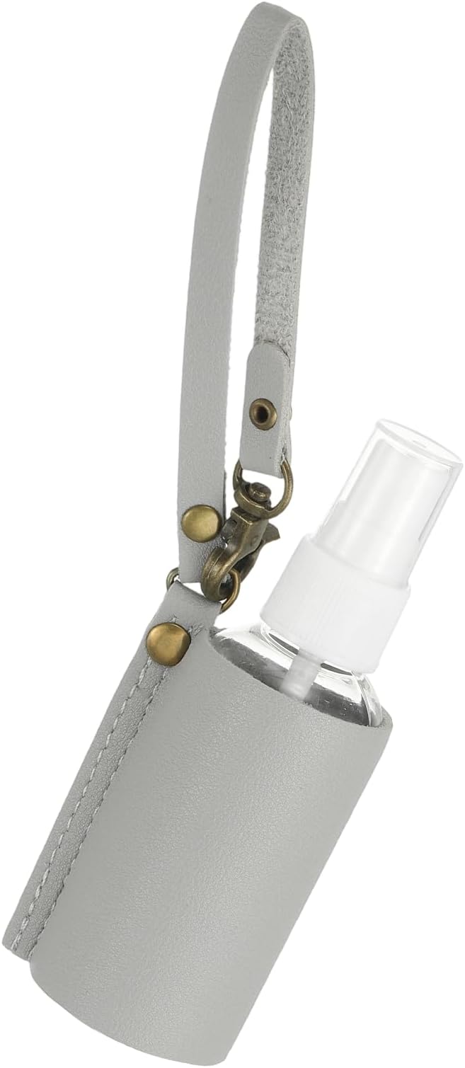 uxcell Travel Empty Spray Bottles with Leather Bag Holders, 30ml Refillable Leakproof Bottles Travel Size, Portable Hand Soap Containers for Cosmetic Perfume Air Freshener,Gray