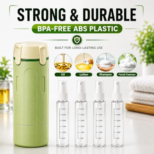 4 in 1 Travel Dispenser Bottles, Leak Proof Refillable Toiletry Containers for Shampoo Conditioner Lotion, Portable Travel Bottles for Vacation, Gym and Business Trip