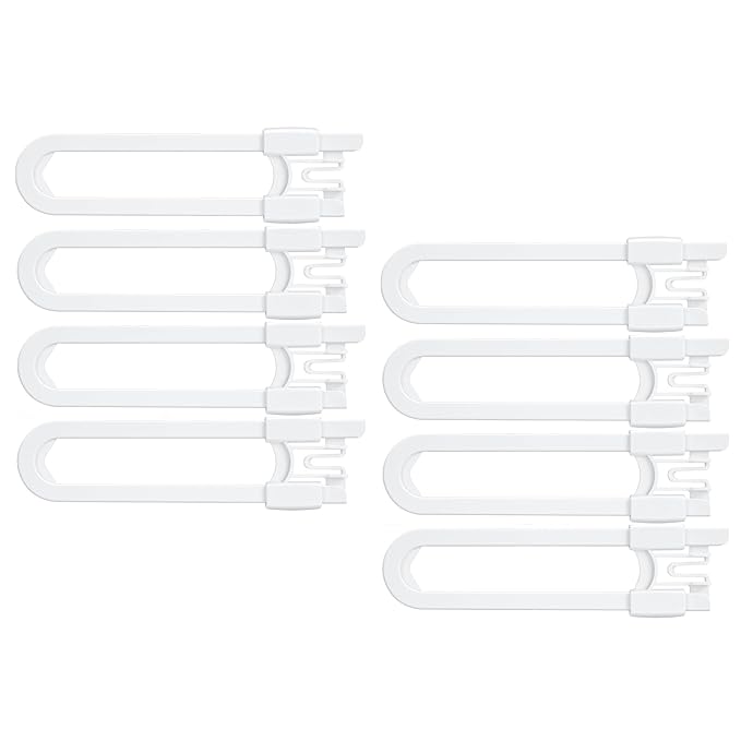 Vmaisi 8 Pcs Baby Sliding Cabinet Locks Adjustable U Shaped Child Safety | for Cabinets with Handles or Knobs, Childproof Latches for Kitchen Bathroom Storage Cupboards