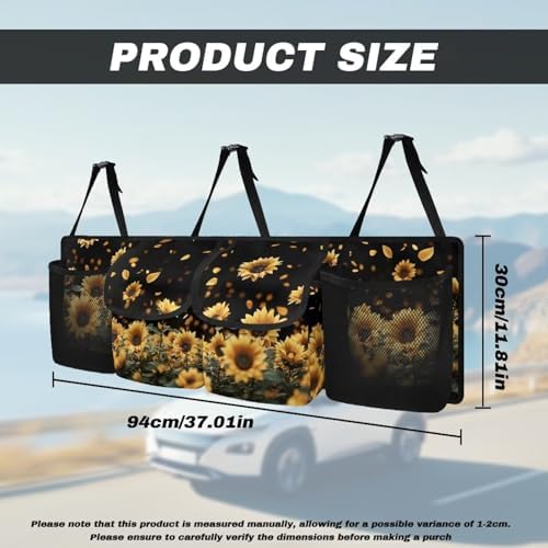 Sunflower Car Trunk Organizer Hanging Car Back Seat Storage Bag with 4 Large Pockets Multipurpose Collapsible Storage Bag Automotive Interior Accessories
