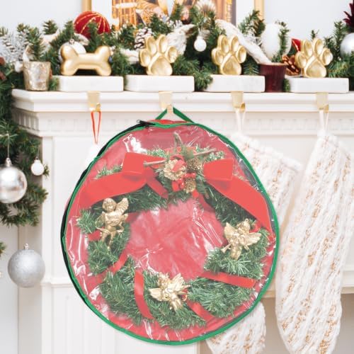 Toddmomy Red Christmas Wreath Storage Bag, Pet PVC Holder Round Window | Waterproof Sturdy Packing Bag, Holiday Party Decor Storage, View