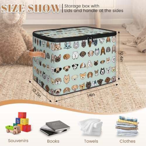 Cute Dogs Collapsible Fabric Storage Bin with Lid | Storage Basket, Foldable, Waterproof, Handle, Large, Closet Organizer, Home, Cartoon Dogs