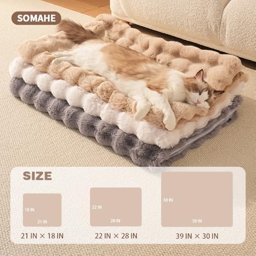 SOMAHE Soft Faux Fur Cat Blanket, Washable, Small 22x18 Milky White