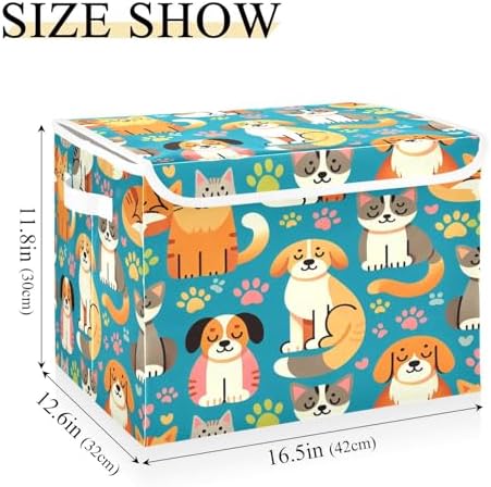 Dogs and Cats Storage Basket with Lid Collapsible Storage Bin Fabric Box Closet Organizer for Home Bedroom Office 1 Pack