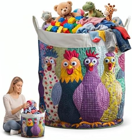 Quilted Laundry Basket with Handles, Boho Floral Fabric Storage Hamper, Large Soft Storage Hamper for Bedroom, Laundry Room, Clothes(20" x 28")