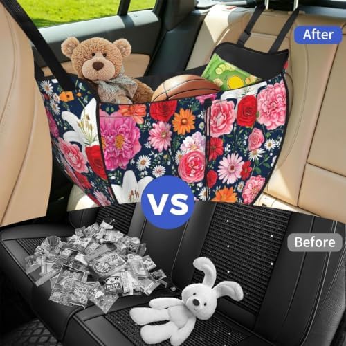 Floral Explosion Car Seat Organizer-Backseat Storage Bag for Travel | Waterproof Durable. Holds Snacks Gear Essentials. Fits Most Cars.