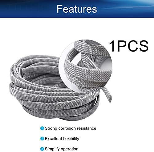 Bettomshin 1Pc 16.4Ft(5m) Cable Management Sleeve, 3/8"(10mm) Width PET Grey Cord Protector, Wire Loom Tube Insulated Split Sleeving for USB Cable Power Cord Organizer Video Cable Hider