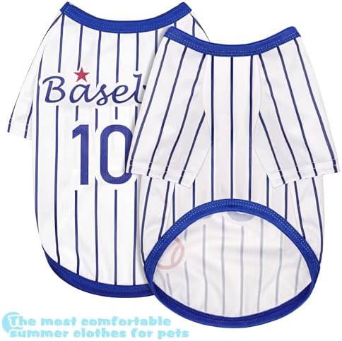 Paiaite Sleek Striped Dog Vest: Sleeveless Baseball-Style Dog Shirt, Ideal Fit for Small, Medium, and Large Breeds,Polyester Fabric for Comfort, Breathability, and Stretchiness Blue XL