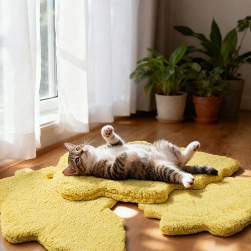 3 Pack Self Warming Pet Bed Leaf Shape Self Heating Cat Dog Mat Washable Thermal Sleeping Pad for Indoor Outdoor Hedgehog, Bunny, Sugar Glider, Rat, Chinchilla(Light Yellow,Medium-18 x24)