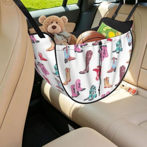 Colorful Cowboy Boots Car Seat Organizer Backseat Storage Bag, Large Waterproof Vehicle Organizer With Adjustable Straps For Gear Essentials, Fits Most Cars
