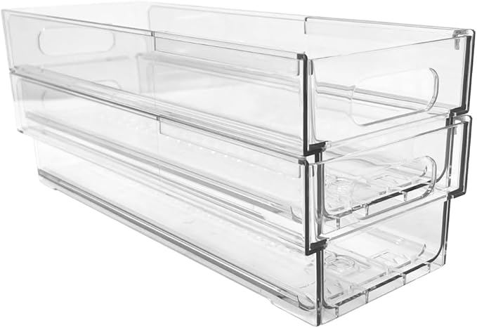 Isaac Jacobs 2-Pack Clear Expandable Storage Bins - Extra Small | 11"-19" L x 3.9" W x 3.1" H, Plastic Organizer with Cut-Out Handles, Adjustable Length from 11-19" for Home, Kitchen & Office