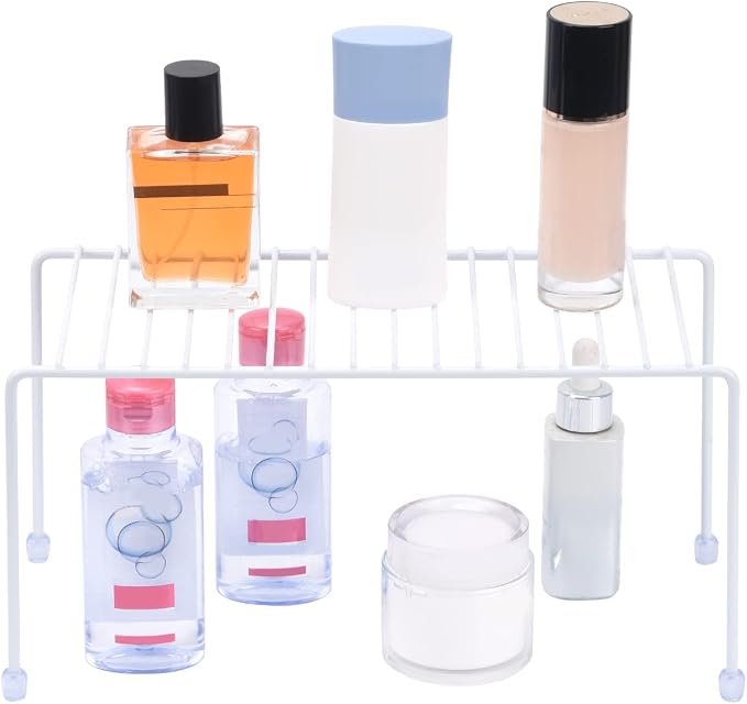 SIBAO Kitchen Shelves, Cabinet Organization Mini Storage Shelf, Storage Rack Organizer for Kitchen, Fridge, Cabinet, Bathroom (White 4)