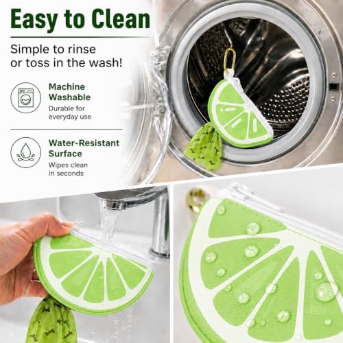 Dog Poop Bag Holder for Leash Lime Shape Pet Outdoor Accessory | Thin Lightweight Dog Waste Bag Carrier with Storage Pouch, Leash Attachment for Walking, Travel, Beach
