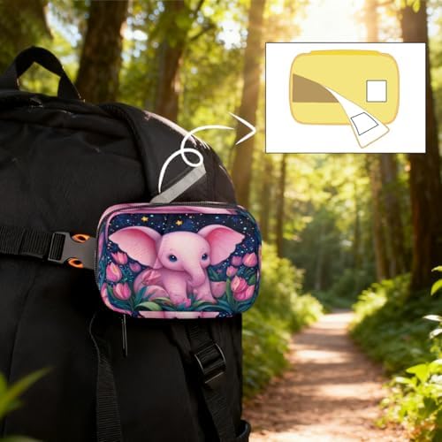 Weekly Pill Organizer Travel Size Bag with Removable 7 Day Pill Box Portable Vitamin Case Purse with Zipper,Pink Baby Elephant Starry