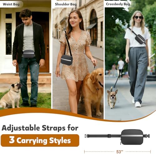 Dog Treat Pouch with Poop Dispenser and Reflective Strip for Training Walks | Removable Auto Closing Pouch, Dual Compartment, Waterproof Fabric, Crossbody Waist Belt for Hiking Outdoor Everyday Use