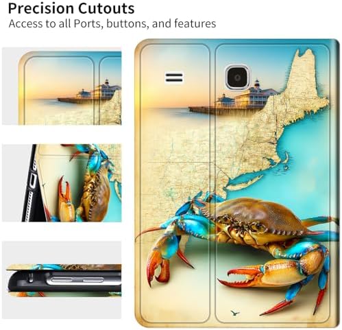 for Samsung Galaxy Tab E 9.6" 2015 SM-T560/T561/T567 Case | Slim Leather Smart Cover with Multi-Angle Anti-Slip Stand [Auto Wake/Sleep] Shell for Women Men - Map Crab