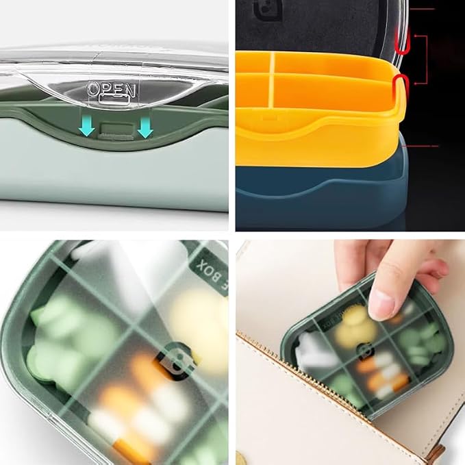 Travel Pill Organizer Box, 6 Compartment Weekly Medicine Container | Reminder for Purse Pocket, Daily Pharmacy Case, Medication Holder Dispenser for Fish Oil, Vitamin, Cod Liver Oil, Supplement