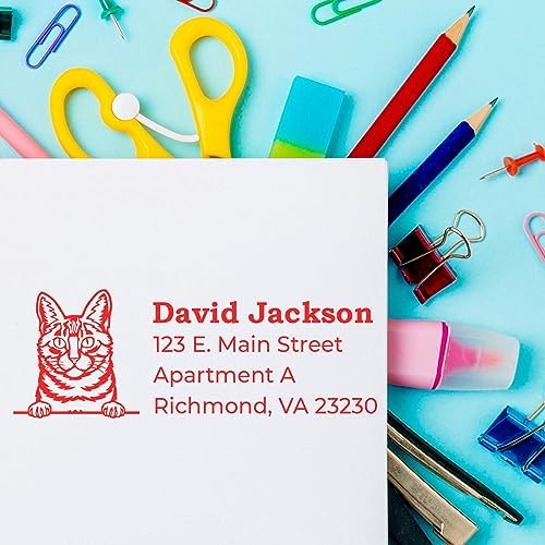 Peeking Dragon Li Cat Self-Inking Address Stamp - Clear Impressions | Custom Address Stamp Dragon Li Cat. Choice of 11 ink colors. Mailing Stamp for Cat Lovers. 4 case colors. Press and print.
