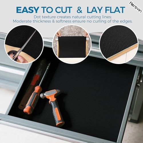 Hersvin Shelf Liners, 24 in x 20 ft Kitchen Drawer Mats, Non-Adhesive EVA Cupboard Protector, Cabinet Lining (Black Dot)