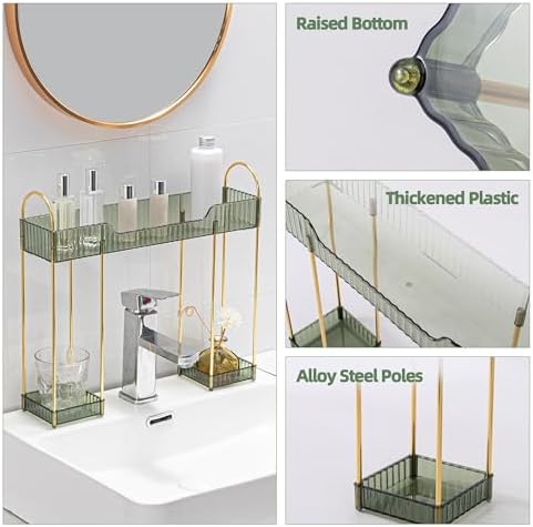 YCIA&DONE Bathroom Countertop Organizer Over The Faucet, Narrow Counter Organizers Above Sink, Table Mounted Faucet Sink Shelf for Kitchen, Toilet, Laundry(Vintage Green)