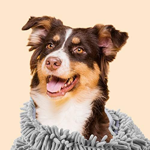 Patas Lague Absorbent Dog Towel for Drying Dogs Large, 35''x15'' Extra Large Microfiber Quick Drying Pet Bath Towel with Hand Pockets, Machine Washable Pet Shammy Grey