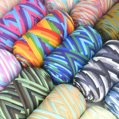 2 Pack Tshirt Yarn for Crochet,Rainbow T Shirt Soft Elastic Fabric Chunky Thick T-Shirt Crochet Yarn for Crocheting Knitting Beginner Hand Knitting Bag/DIY Craft/Home Decor 2 * 400G-Green Yellow