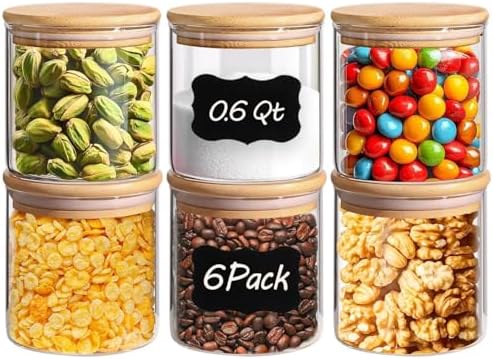 ComSaf Glass Storage Containers with Lids 0.6 Qt, 6 Pack Small Glass Jars | Small Glass Containers, Spice Jar, Cookie, Snack Station Organization, Coffee Bar Organization, Size For Subpackage, BPA Free