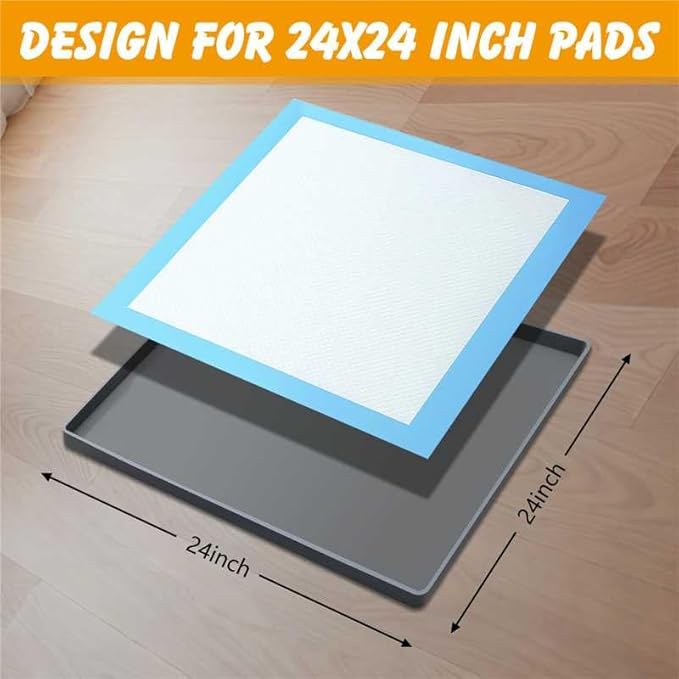 Silicone Dog Pee Pad Holder for 24 x 24 in Pads, Leak-Proof Tray | Raised edges, waterproof silicone, rolls for storage, fits disposable or reusable pads