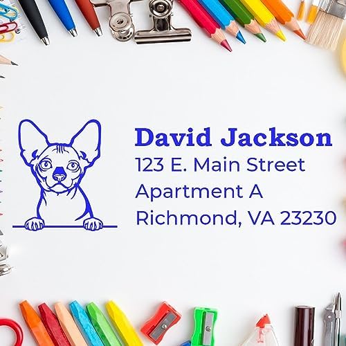 Peeking Bambino Cat Wood Handle Address Stamp - Custom Stamp for Mail | 4 lines. Bambino Cat Custom Address Stamp. Personalised Address Stamp for Housewarming Gifts. Rectangular.