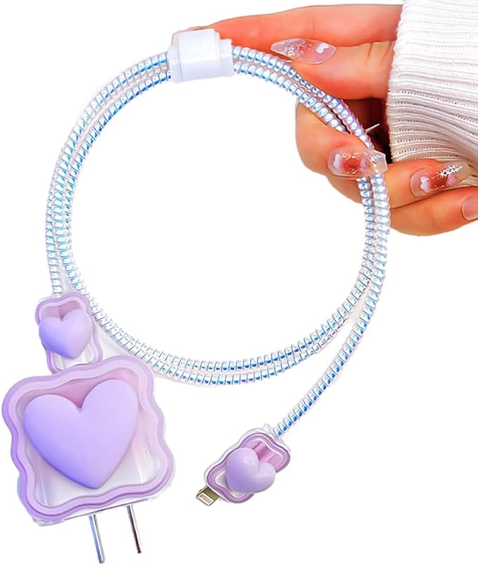 ZOSTLAND 5 in 1 DIY 18W 20W Heart Shape Protector Data Cable USB Charger Line Earphone Wire Saver Organizer Compatible with iPhone 11 12 13 14 15 Pro Max