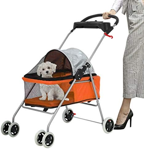 Meet Perfect Pet Stroller for Small/Medium Dogs & Cats, Foldable | Waterproof fabric helps protect pets during outdoor travel; Mesh panels provide ventilation and visibility.