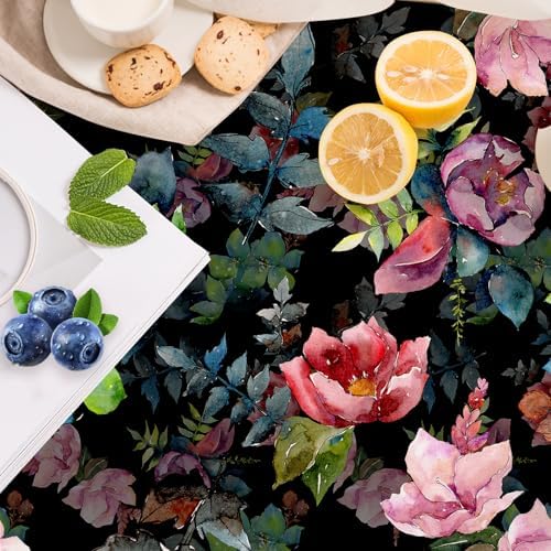 HAOKHOME Adhesive Shelf Liner Black Purple Floral Kitchen Drawer Liners | Peel and Stick Contact Paper Vintage Botanical Bathroom Cabinets Cupboard Dresser Drawers Furniture Decorative 17.3in x 6.5ft
