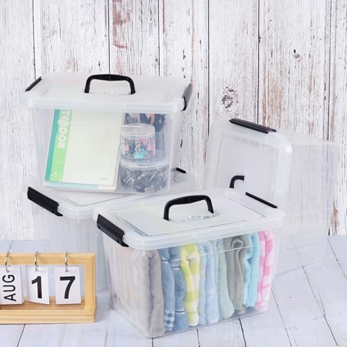 Farmoon 12 Quart Clear Storage Bin, Plastic Latching Box with Handle 4 Pack
