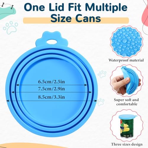 Uiifan 8 Pcs Cat Food Can Covers Lids Set, Silicone Pet Food Can Lids with Multi-Function Cat Foods Spoon and Opener, Silicone Wet Foods Spoon for Cats and Dogs(Blue)