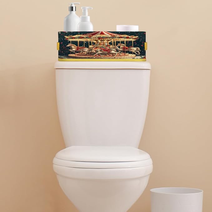 Amusement Park Carousel Bathroom Storage Basket Waterproof Foldable Storage Bins with Handles Decorative Toilet Paper Storage Basket for Organizing for House Bathroom Toiletries Set of 2