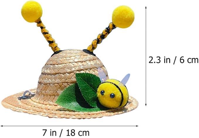 Bee Shape Dog Hat for Summer Made of Wheat Straw, Comfortable and Creative Pet Decoration Hat for Holidays and Christmas Parties