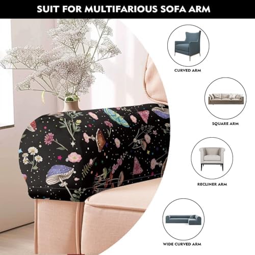 Mushroom Couch Arm Covers Soft Arm Chair Covers for Arms Recliner Headrest Protector 2pcs Stretch Fabric Sofa Armrest Covers
