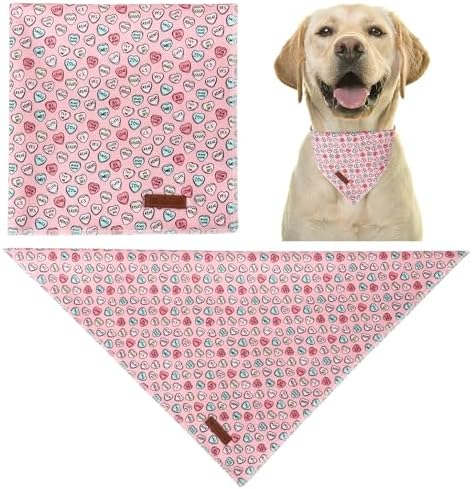Valentine Dog Bandana, Pink Heart Triangle Bid Scarf for Small Medium Dog, Cotton Pet Kerchief for Girl Boy Dogs or Cats, Red Dog Bandana, Cute Adorable Puppy Bandana
