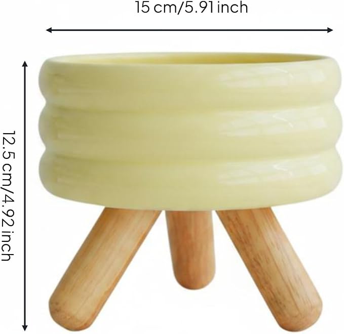 Industrial Dish Elevated Pet Feeding Stand Ceramic Bowl Wood Frame Stable Non Skid Neck Support Comfort Mealtime Organizer Suitable for Cats Dogs Home, Yellow