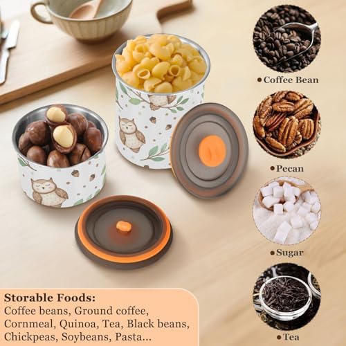 Cute Owl Coffee Canister with Lid Airtight Food Storage Containers 17oz Stainless Steel Canisters Kitchen Food Organizer for Beans, Cereal, Pasta, Flour, Sugar, Snacks