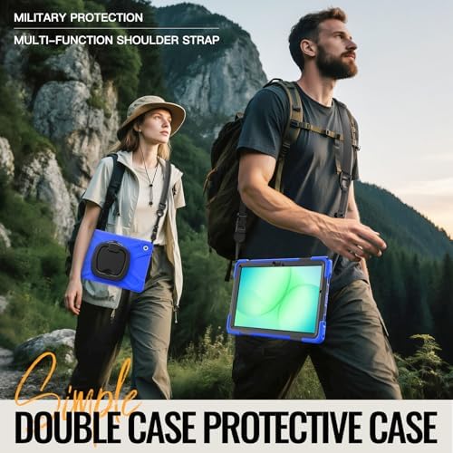 Rugged Protective Case Compatible with Samsung Galaxy Tab A11 Plus/A11 + 11" 2023 SM-X230, Military-Grade Shockproof Cover with 360° Rotating Stand & Built-in Screen Protector (Blue)