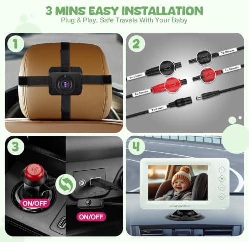 Baby Car Camera with Advanced Night Vision, AHD 1080P 5inch IPS Full View Car Baby Monitor, Carseat Camera for Kids Infants Rear Facing Mirror, USB Powered, 5inch Light Green