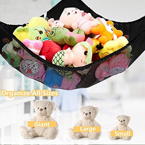 Stuffed Animal Net or Hammock, Stuffed Animal Net, Jumbo Toy Net Hammock for Stuffed Animals Wall Sling Corner Extra Large Kids Children Mesh Toy Net Organizer (Black 2 Pack, 83 Inch)