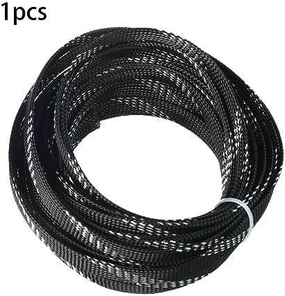 Othmro 32.8ft Length PET Flexible Expandable Braided Cable Sleeves 0.47in Width Wire Loom Sleeving and Organizer Flexible Wire Mesh Sleeves for TV Audio PC Computer Cords from Pet Chewing Black Silver