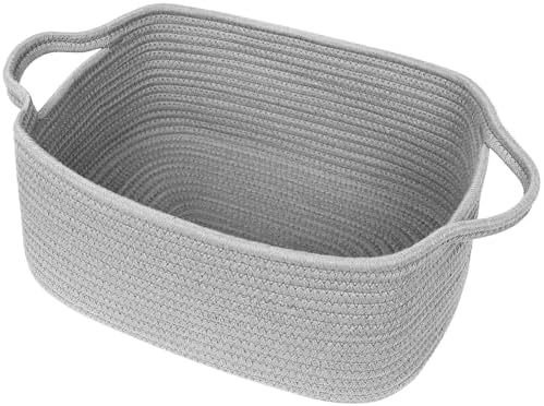 Cute Gray Gift Basket, Woven Baskets for Gifts Empty, Cotton Rope Storage Bin for Organizing, Kids Cat Dog Toy Box, Baby Nursery Organizer, Wicker Easter Basket with Handle, Grey Room Decor