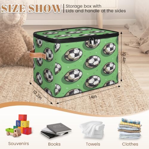 Sports Soccer Balls Storage Box with Zipper Lid | Collapsible, Fabric, Storage Bin, Handle, Large, Closet Organizer, Containers, Bedroom, Home, Soccer Football