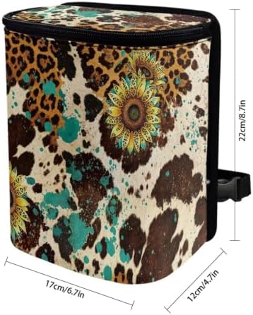 Cow Sunflower Print Trash Bag for Car with Lid Multipurpose Trash Bin Waterproof Garbage Can Decoration Universal Car Interior Accessories