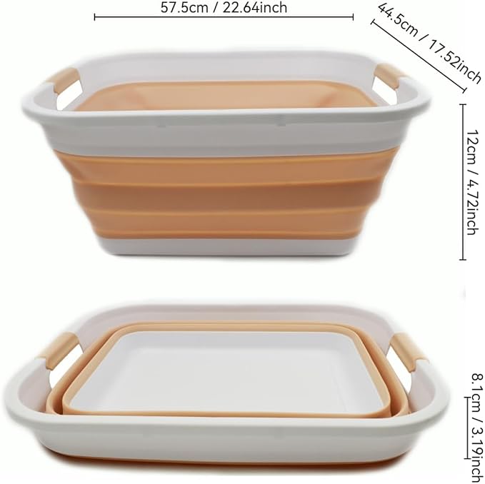 SAMMART 41L (10.8 gallon) Collapsible Plastic Laundry Basket - Foldable Pop Up Storage Container/Organizer - Portable Washing Tub - Water capacity: 32L (8.4 gallon) (Rectangular, White/Beige)