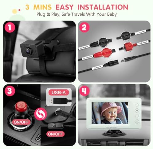 S100P Baby Car Camera with Ultra Night Vision, 5'' HD 1080P IPS Baby Car Monitor with 3X Zoom, Backseat/Carseat/Rear Seat Camera USB, Easy No-Damage Install, Safety for Infants and Pets (5 inch Green)