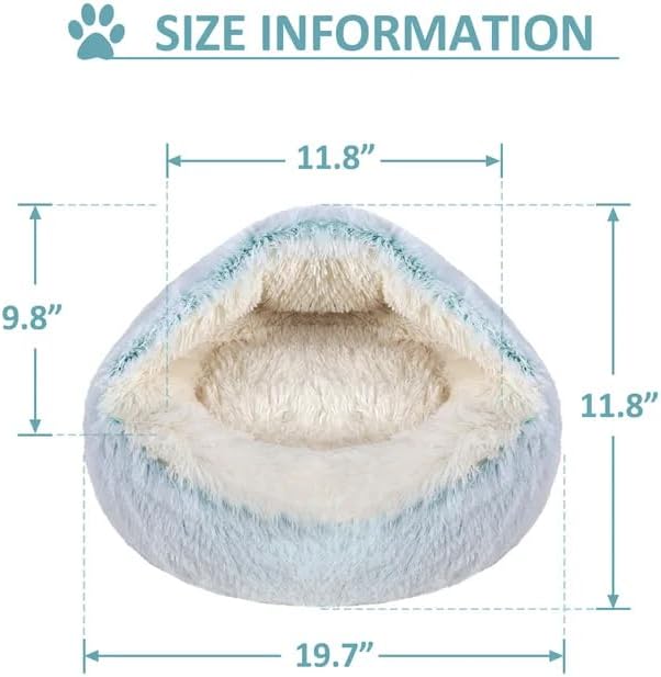Round Fluffy Hooded Cat Bed Cave, Anti-Anxiety Cave Bed with Blanket | Hooded Cat Bed Cave, Cozy Cuddler Luxury Puppy Pet Bed, Anti-Slip Bottom and Machine Washable